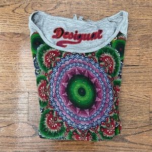 Grey and green Desigual long sleeve shirt (size: M)